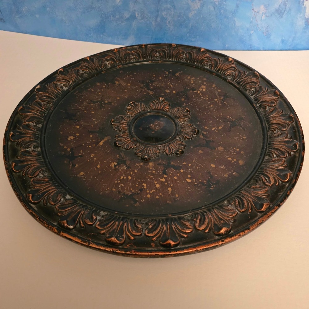 Vintage Style Bronze Tone Round Wall Plaque Ornate Acanthus Medallion 18 Inch